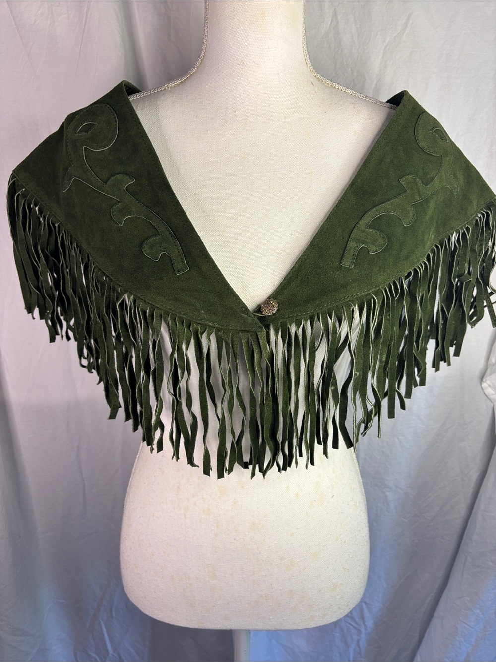 Vintage Chasser Olive Green Suede Fringe Shawl Wrap